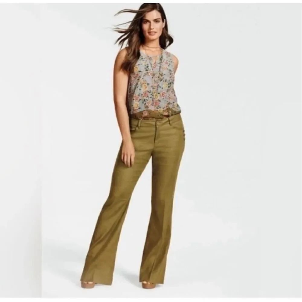 Cabi Olive Green Linen Blend Charlie Trousers Sailor Pants Size 6